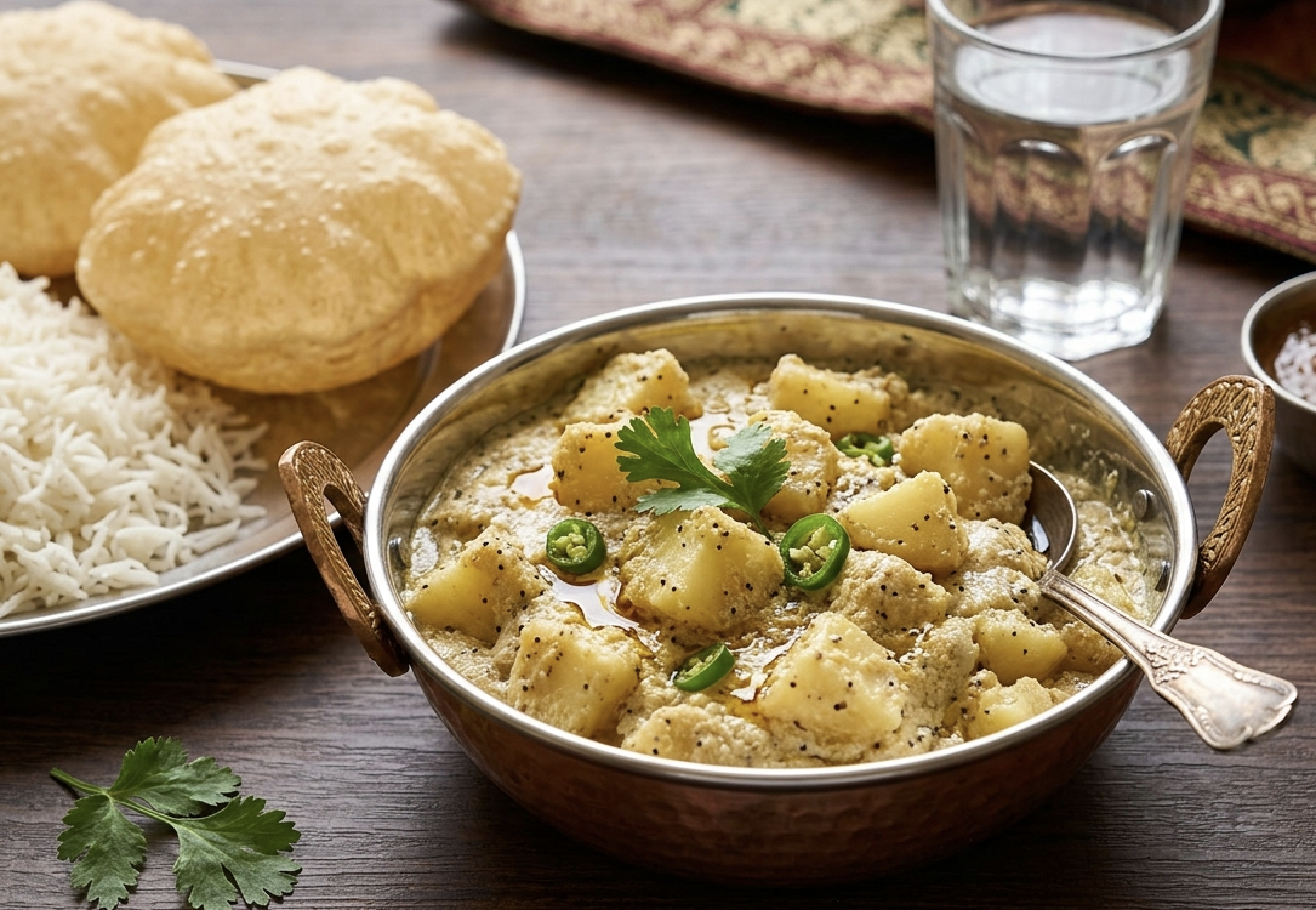 A rich yellow vegetable curry in a dark bowl — vibrant, warming, and full of life